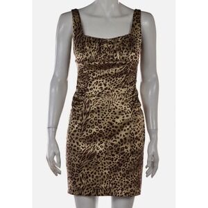David Meister Y2K Dress Size 4 Beige Animal Print  Sheath Silk Sleeveless Casual